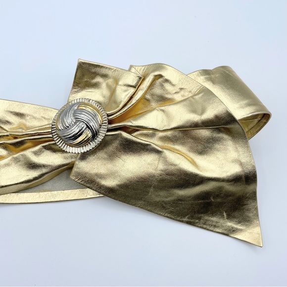 Vintage 80s Statement Belt Wide Gold Metallic Leather Las Vegas EUC